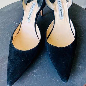 Manolo Blahnik Black Suede Slingback Pump